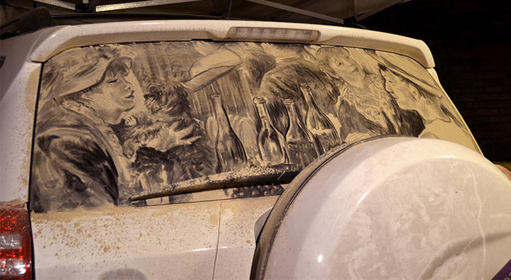 netīra automašīna kā glezna